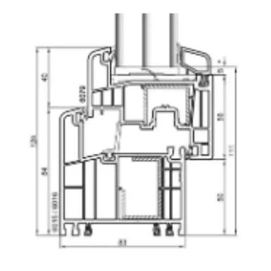 Plano detallado de carpintería de PVC Intelivent Premium con valores de transmitancia térmica para León.