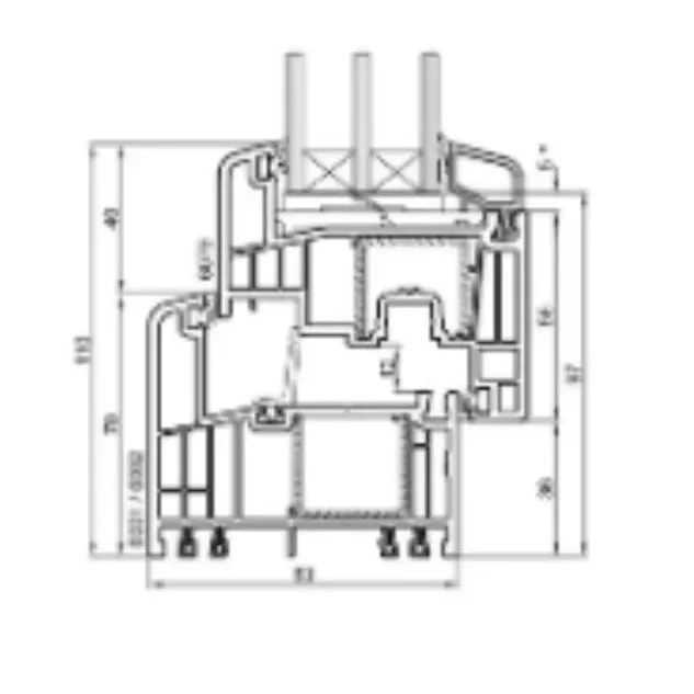 Plano técnico de sección y cotas de la ventana de PVC Intelivent Ecoplus en Valladolid.
